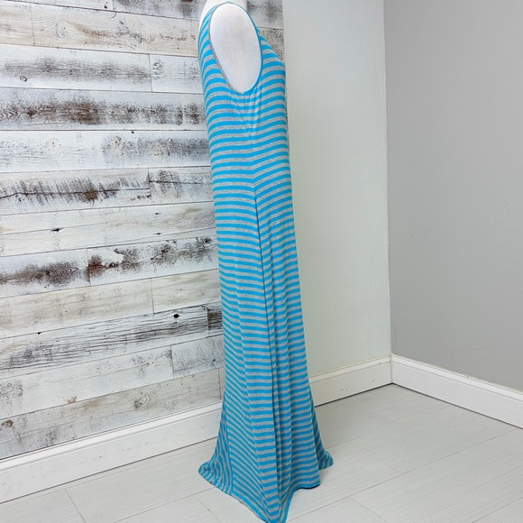 Calvin Klein Grey Blue Striped Tank Maxi Dress Size 12 Sleeveless A-Line Beach - Picture 4 of 16
